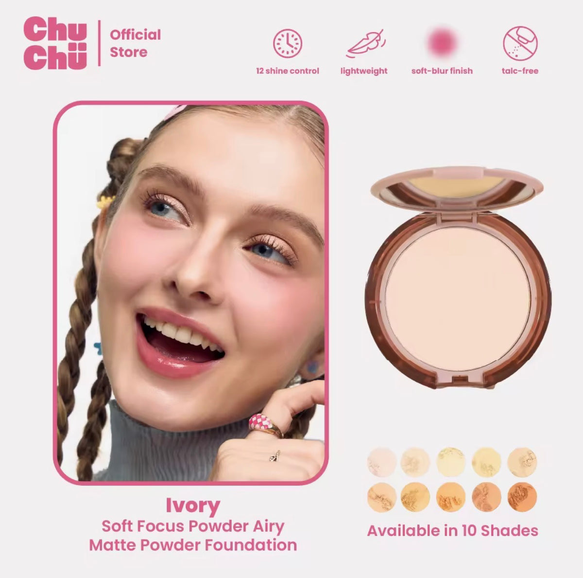 CHUCHU BEAUTY SOFT FOCUS AIRY MATTE POWDER FOUNDATION 7.5G